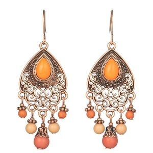 Boho Beaded Stone Tassel Water Drop Earrings